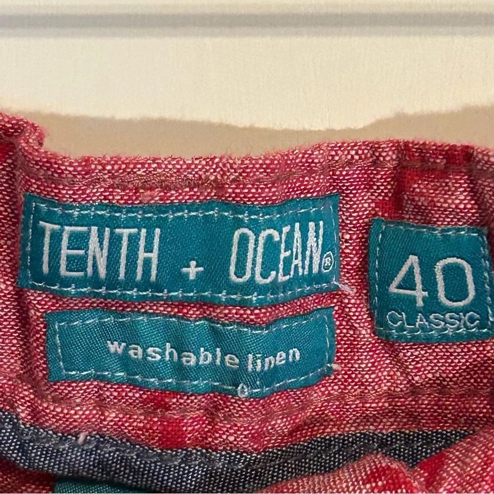 Tenth + Ocean Linen Blend Shorts Pink Lobster or Crawfish Print Size 40